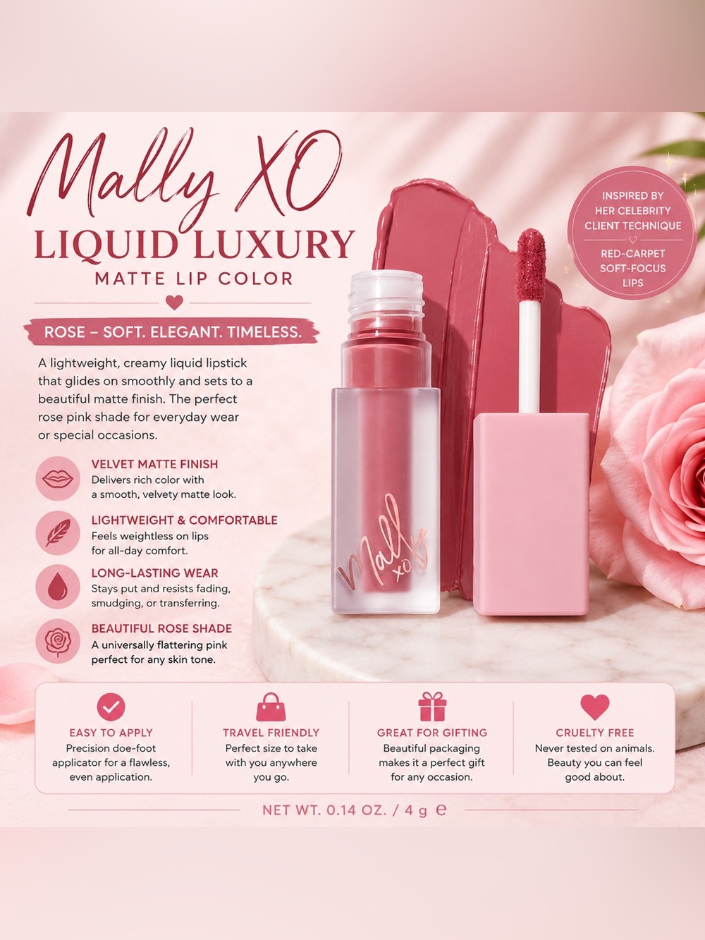 Mally Beauty Liquid Luxury Matte Lip Color — Rose